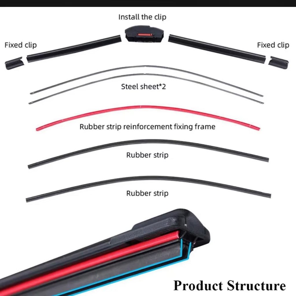 Automotive Dual Rubber Strip Wiper Universal J/U Hook 13"14"16"18"19"20"21"22"24"26"28"Automotive Windshield Wiper Blades