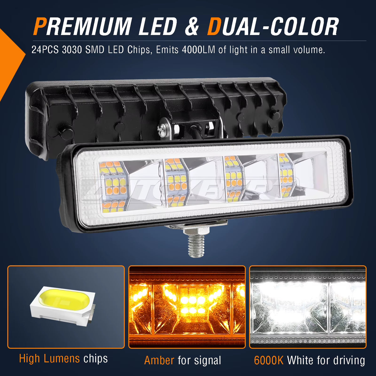 6 Inch LED Light Bar Driving Running Light 72W Work Lamp Fog Light White/ Amber for Motorcycle 4X4 ATV SUV Truck Tractor 12V 24V