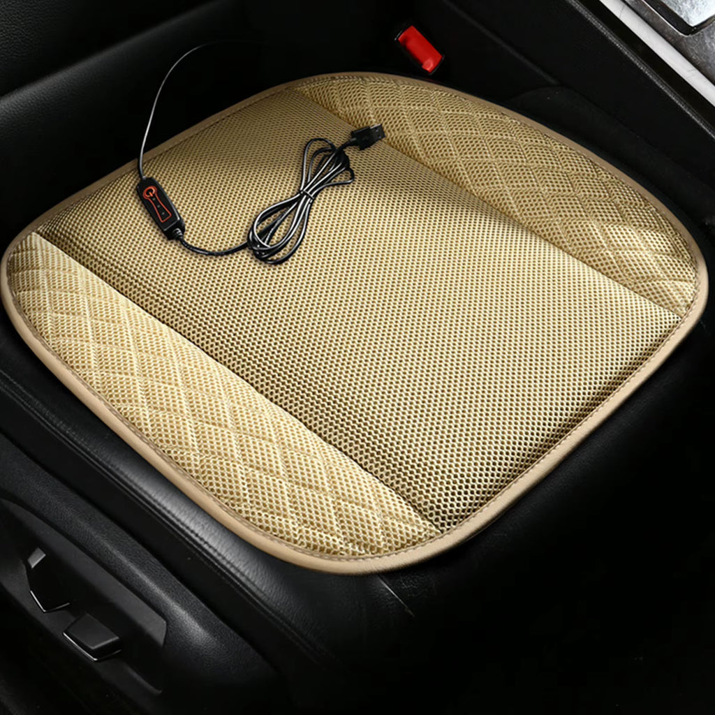 12V Cooling Car Seat Cushion Cover with Air Ventilated Fan Conditioned Cooler Pad with 5 Built-In Fan USB Port-Powered Fan Seat