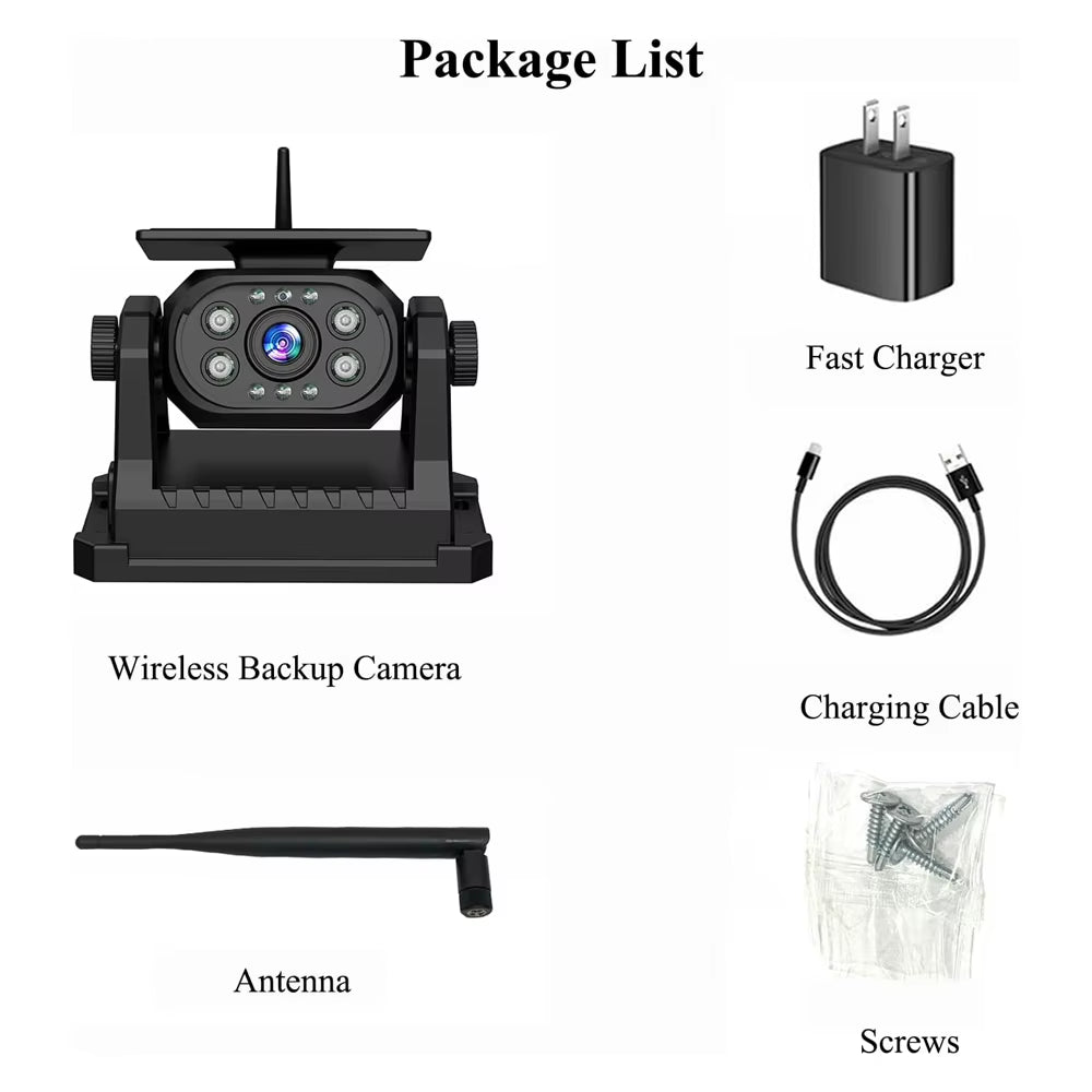Solar Magnetic Wifi Wireless Backup Camera 1080P Night Vision 9600Mah Rear View Reverse Cam for Trailer RV Truck Car Ios Android