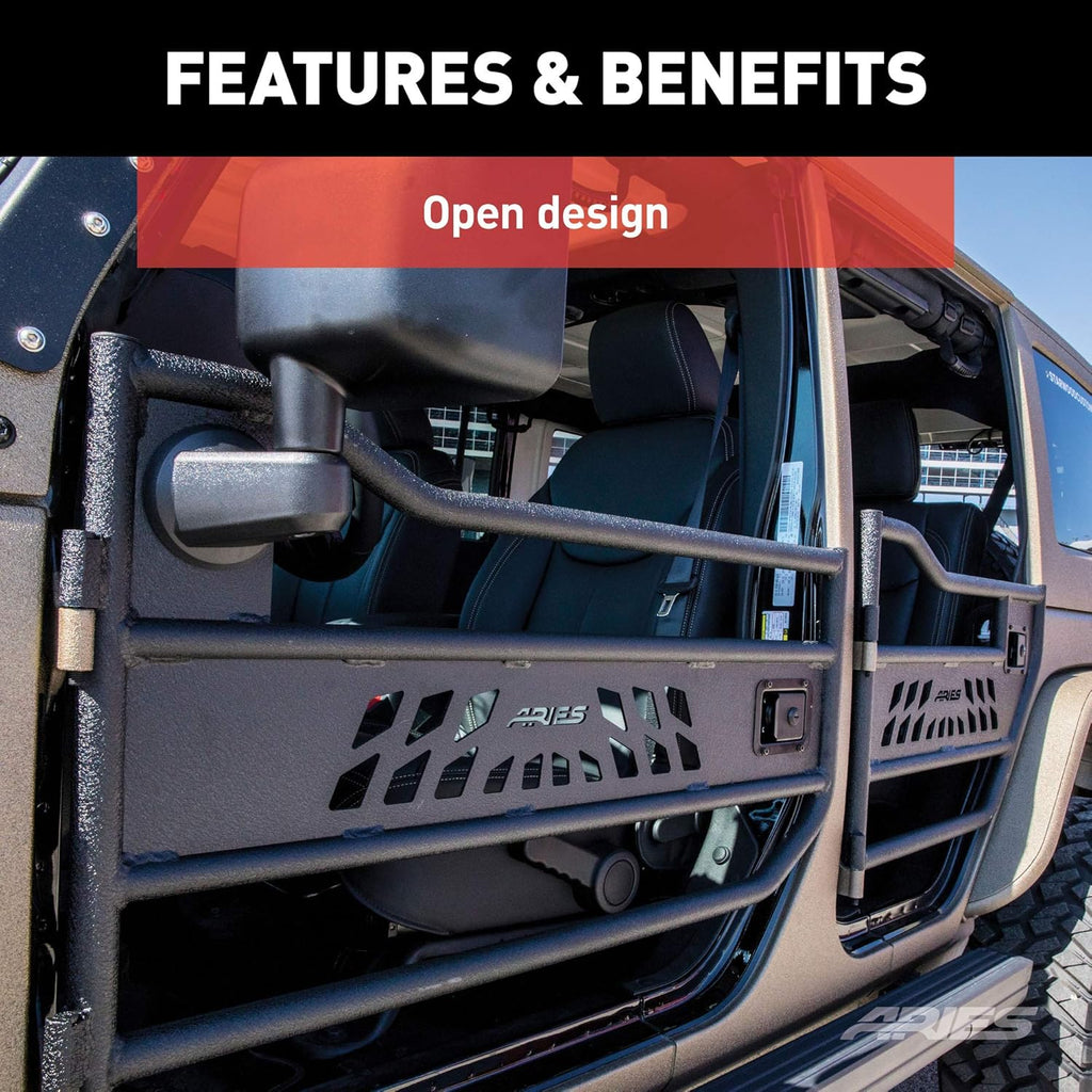 AR15009 Black Aluminum Front Jeep Wrangler JK Tube Half Doors