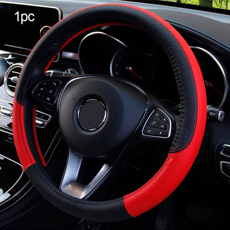 Leather Car Steering-Wheel Cover 38CM Car Sport Style Auto Steer Wheel Covers Anti-Slip anti Scratch Steering Cover