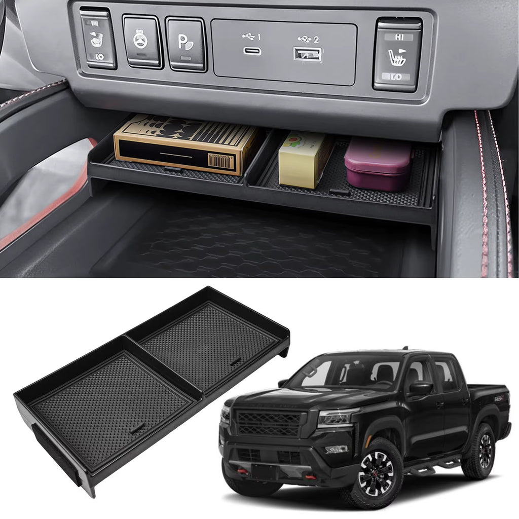 For 2026 2025 2024 2023 2022 Nissan Frontier Center Console Organizer Tray Middle under Climate Controls Secondary Storage Box