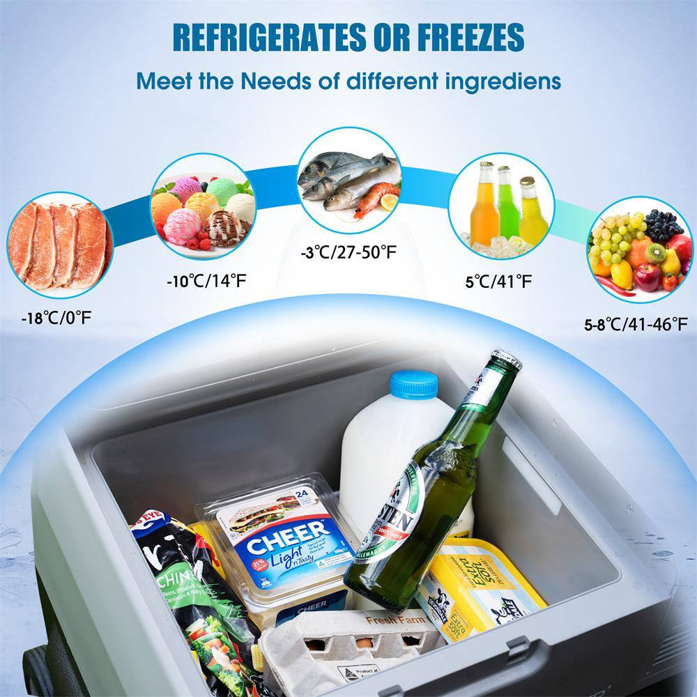 42 Qt. Car Freezer with APP Control and 6 In. Off-Road Wheels, 12-Volt, 45-Watt Cooler Freezer, Low Noice