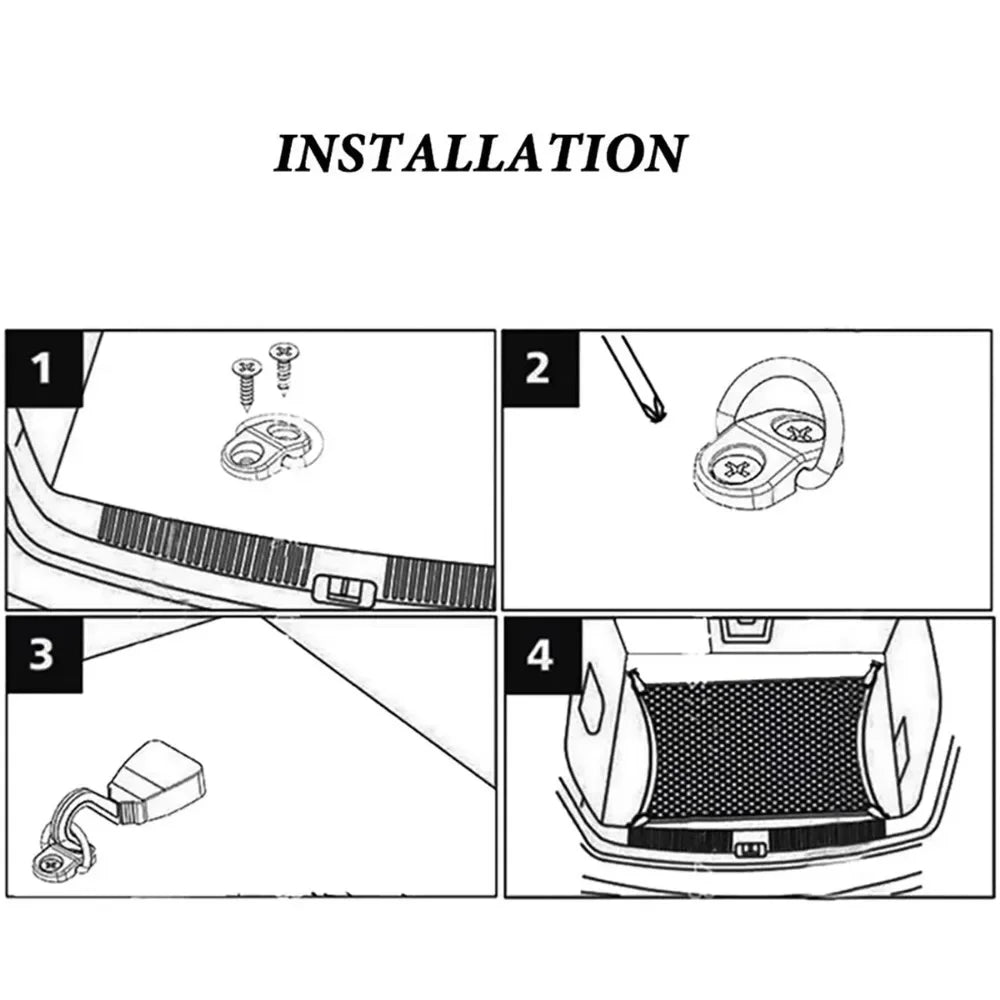 4Set Car Cargo Net Floor Hook Accessories Rear Trunk Boot Cargo Floor Net Tie down Hook Ring Loop Hanging Flat Screen Net Fixing