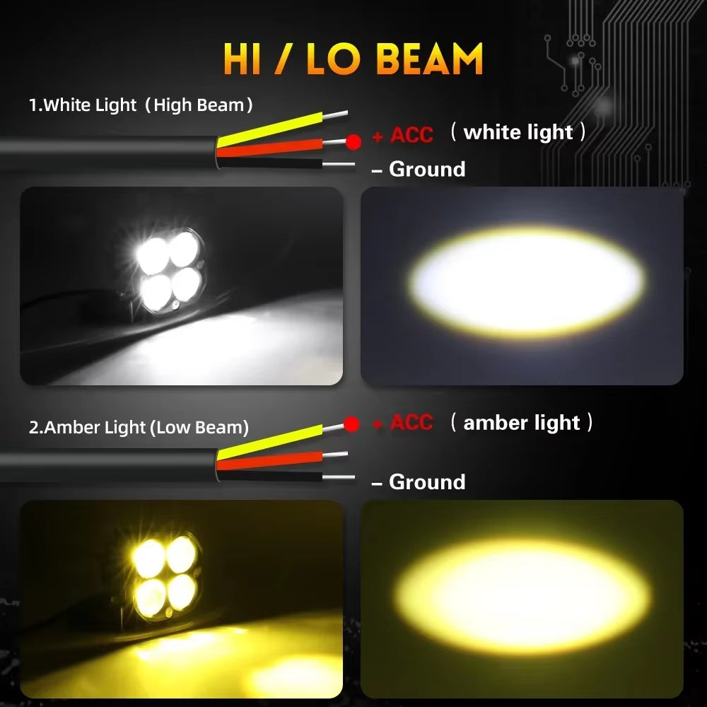 Auxiliary Led Headlights for 4X4 off Road 200W 3 Inch Dual Color Len Lighthouse Moto Long Range 12V 24V Running Truck Car SUV