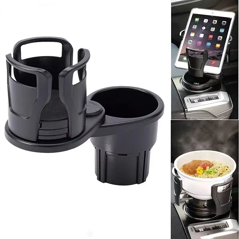 Car Cup Holder Expander Adapter, 2 in 1 Multifunctional 2 Cup Mount Extender Sturdy Cupholder with 360° Rotating Adjustable Base