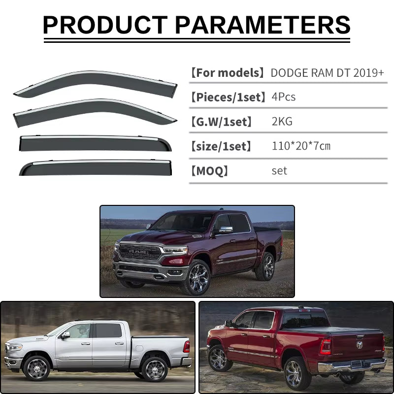 Door Visor for DODGE RAM 1500 DT MK5 2019-2022 Window Visor Vent Ventvisor Wind Deflectors Visors Rain Guard Shades Visor