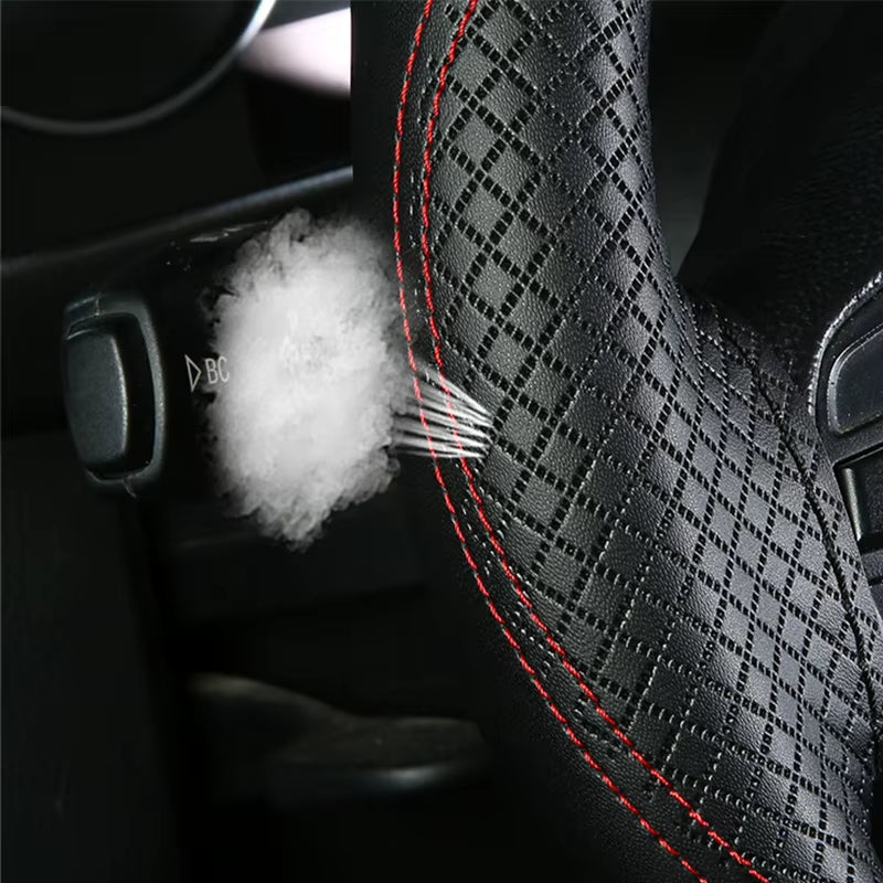 Leather Steering Wheel Cover Braid 38Cm on the Steering-Wheel Covers Funda Volante Auto Car Wheel Protection Car Accessories