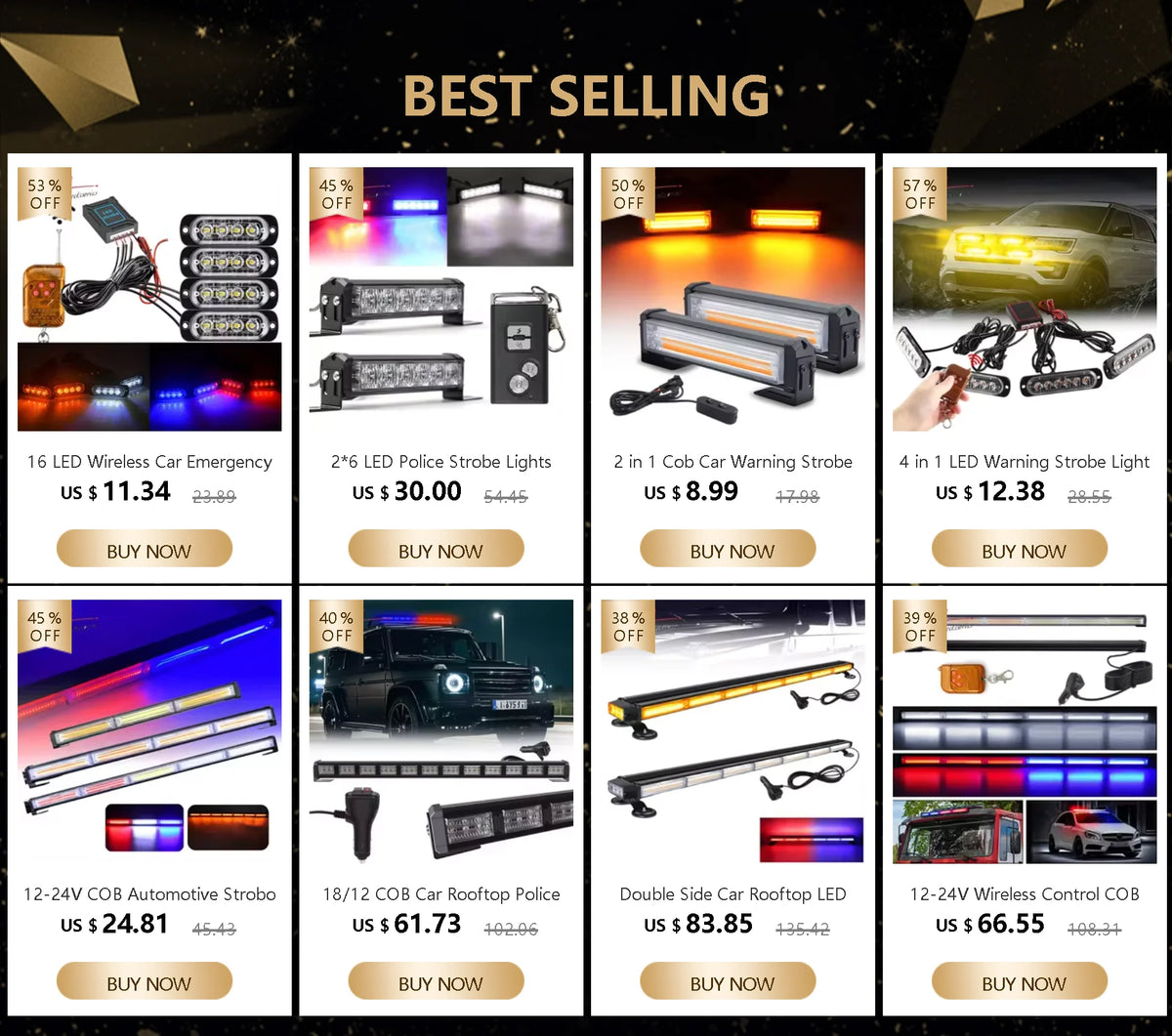 12-24V COB Amber White Roof Strobe Light Bar