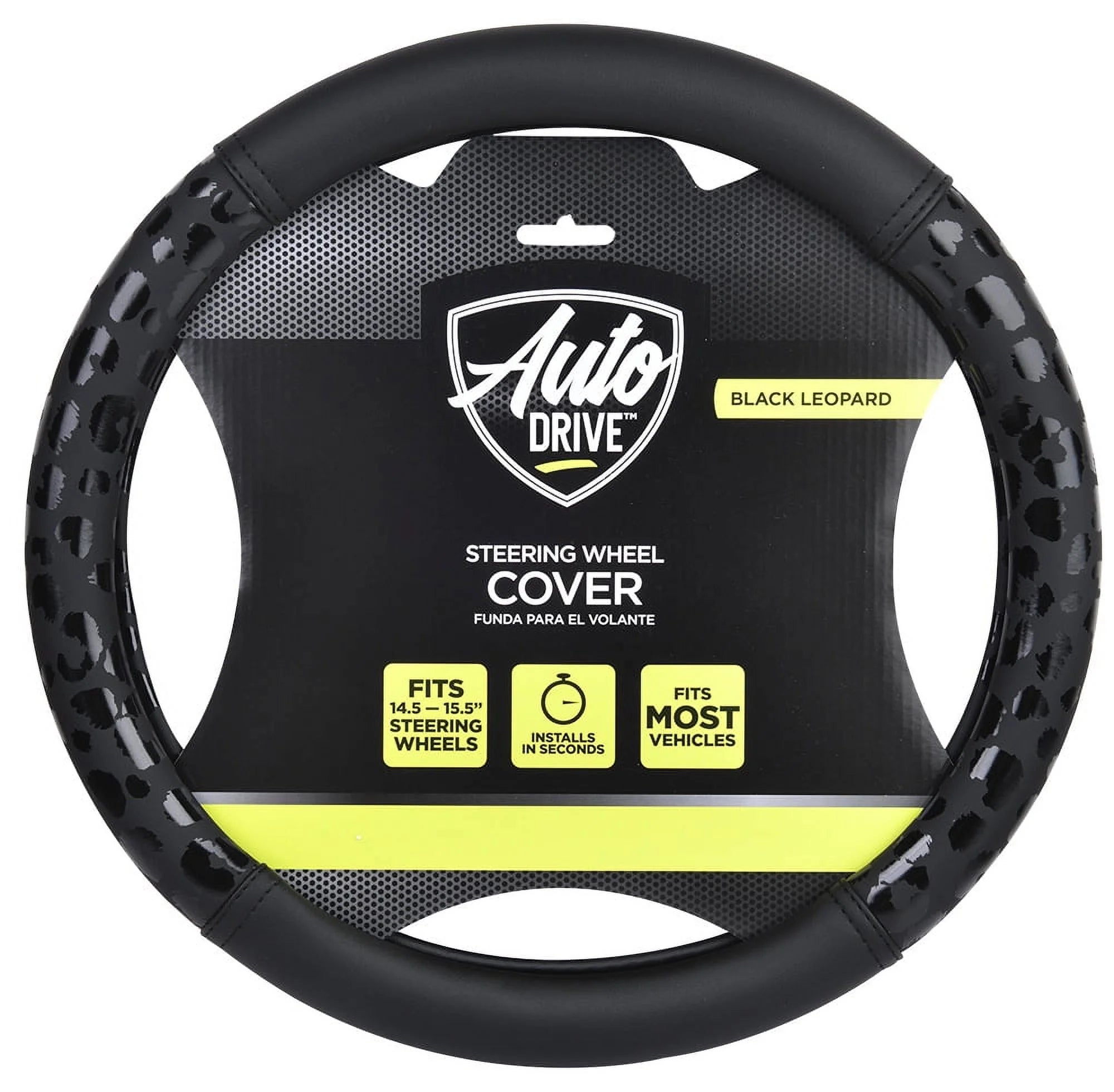 Black Leopard Faux Leather Steering Wheel Cover, Universal Fit for Sedans, Suvs, Set of 1