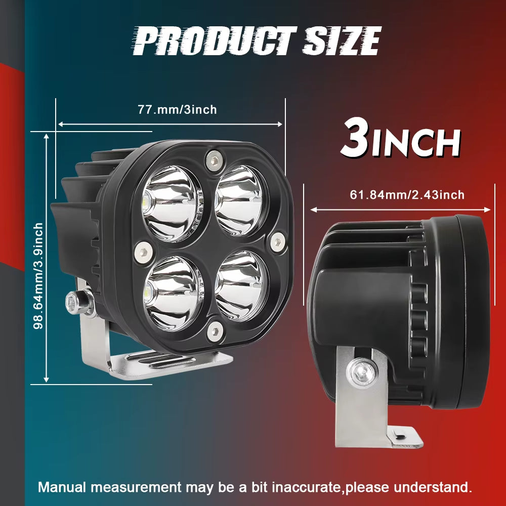 3Inch Led Spot Work Light 12V 24V Fog Lights Driving Offroad 4X4 4WD Led Spotlight for Truck Car ATV SUV ATV UAZ Moto