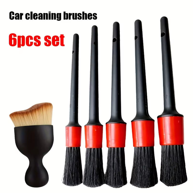 6PCS Car Detailing Brush Set Premium Fiber Multifunction Cleaning Brush for Cleaning Wheels Engine Interior Air Vents Wash Kit
