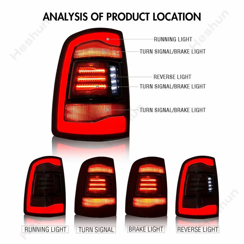 2 Pieces for Dodge RAM 1500 2500 3500 V6 V8 2009 - 2018 LED Tail Lights Assembly Taillamp Taillight Rear Brake Lamps