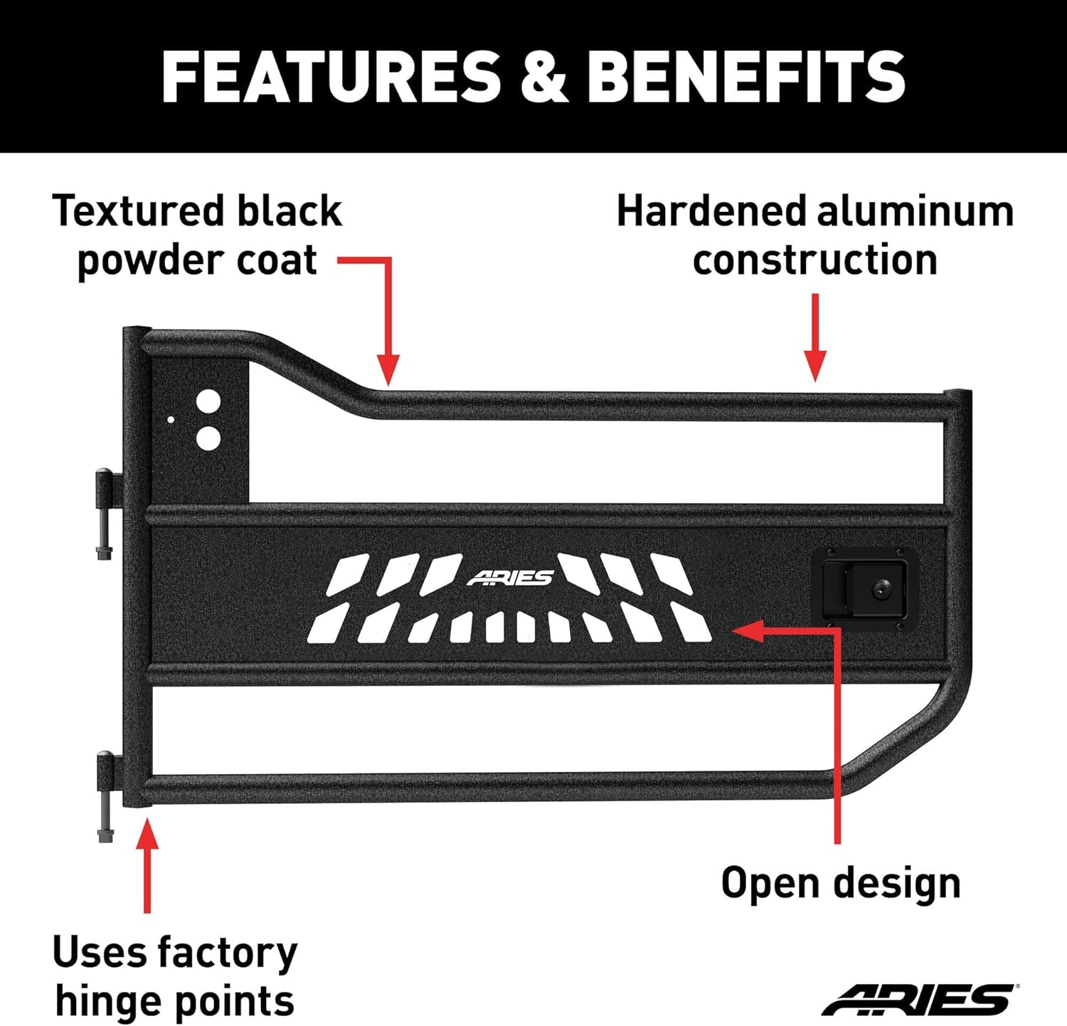 AR15009 Black Aluminum Front Jeep Wrangler JK Tube Half Doors