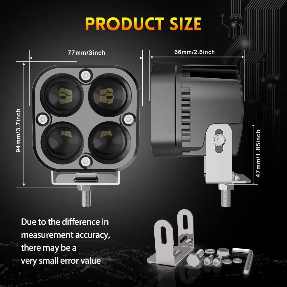 Auxiliary Led Headlights for 4X4 off Road 200W 3 Inch Dual Color Len Lighthouse Moto Long Range 12V 24V Running Truck Car SUV