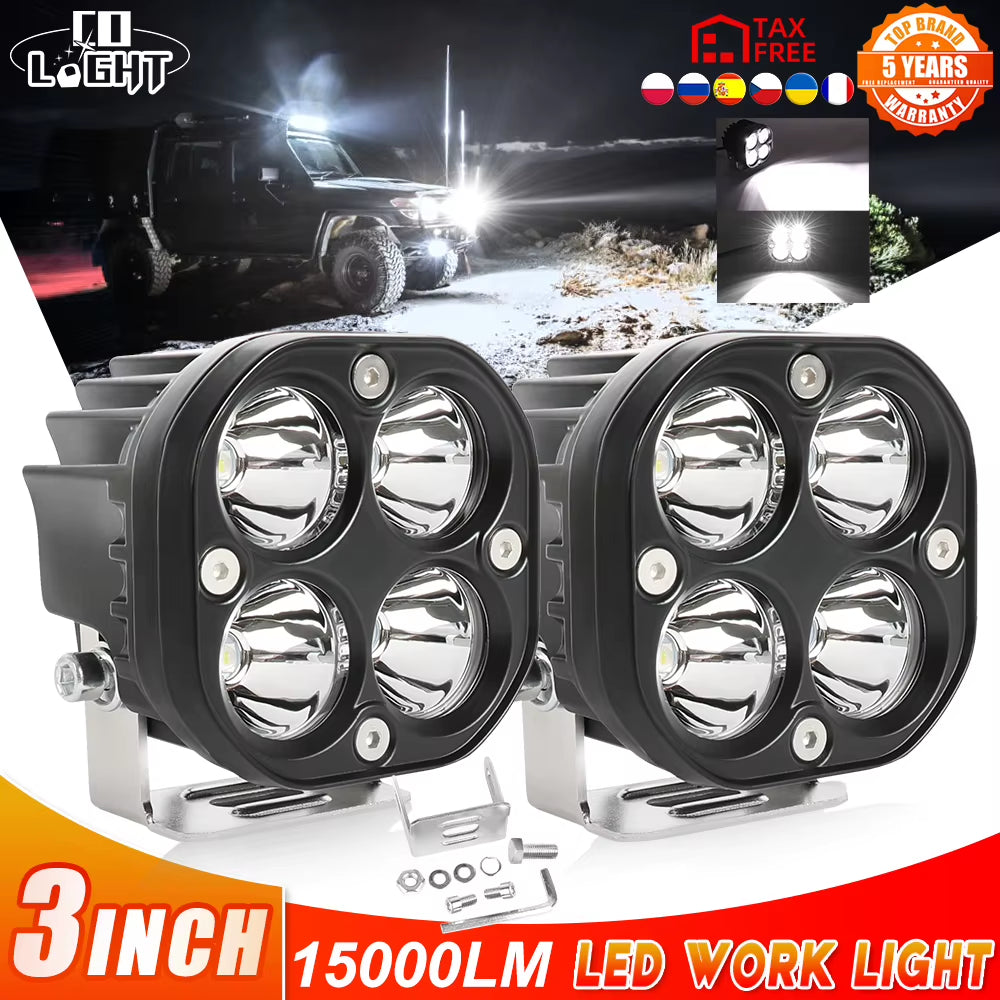 3Inch Led Spot Work Light 12V 24V Fog Lights Driving Offroad 4X4 4WD Led Spotlight for Truck Car ATV SUV ATV UAZ Moto
