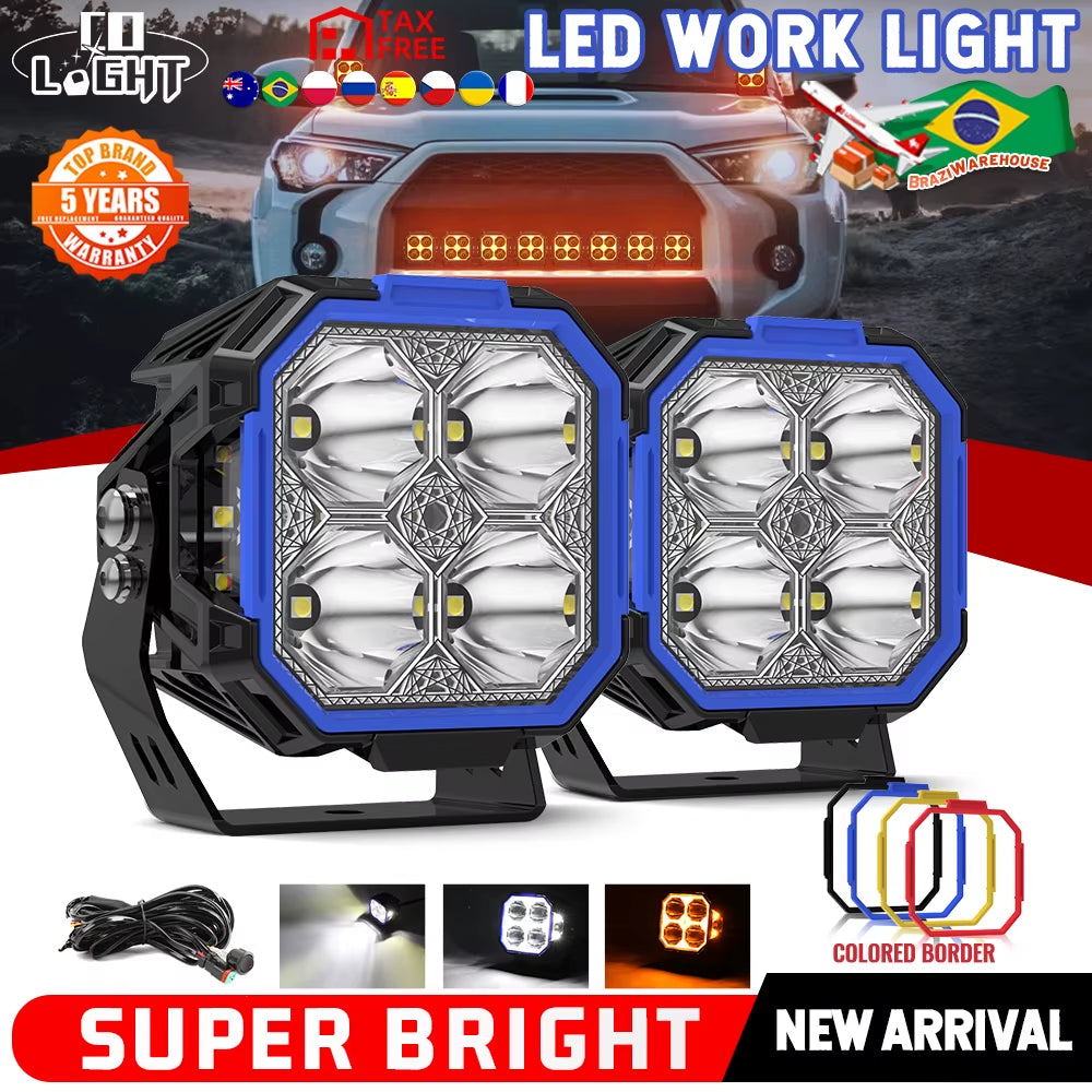 3 Inch Side LED Work Lights Amber White Side Shooter off Road Light Fog Driving Work Light for Truck Boat SUV with Wire