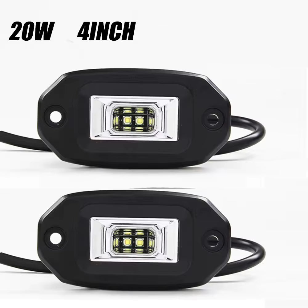 4 Inch Flush Mount LED Pods Lights 20W 4000LM Flood Lamp 4'' LED Light Bar Offroad Driving Fog Lights LED Work Lights 6000K