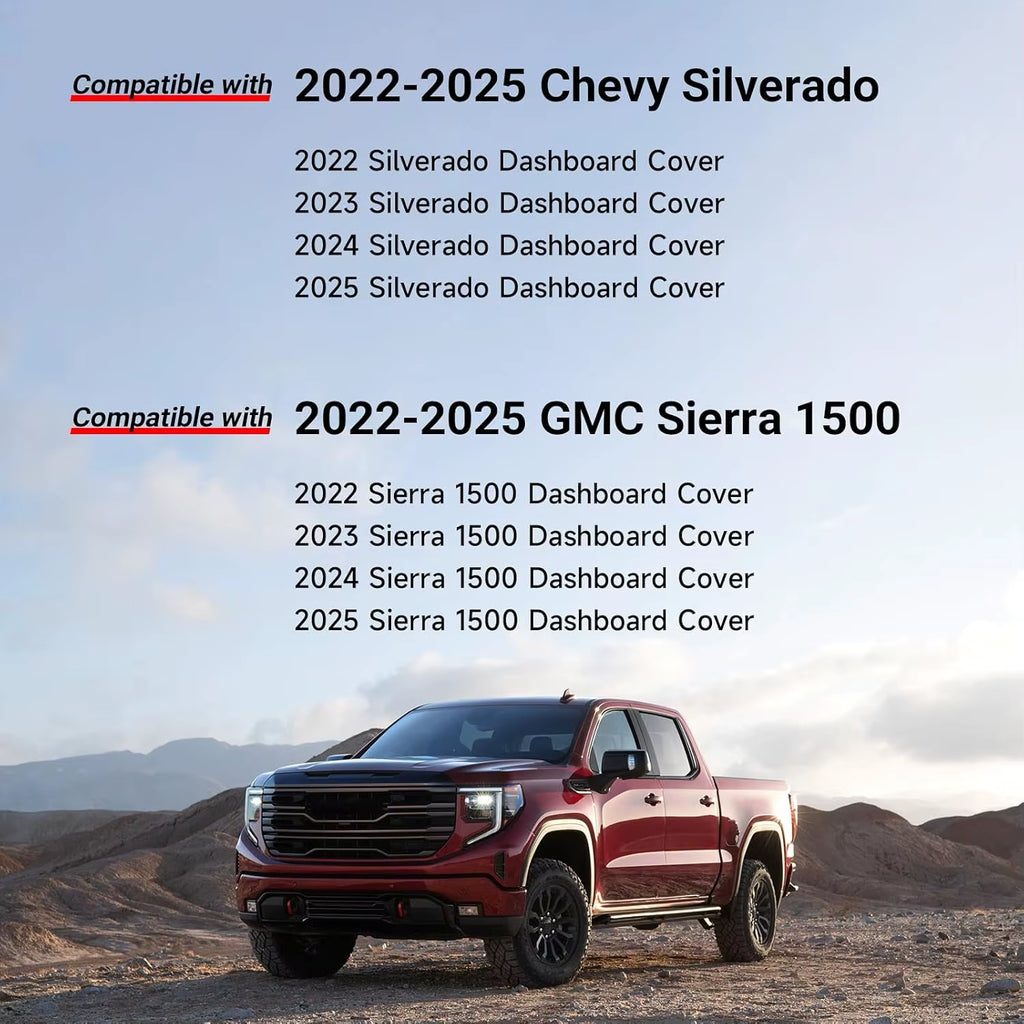 Dash Cover for 2022-2025 Chevy Silverado/Gmc Sierra 1500 Dash Cover Mat Accessories 2024 2025 Silverado/Sierra 2500HD 3500HD Non