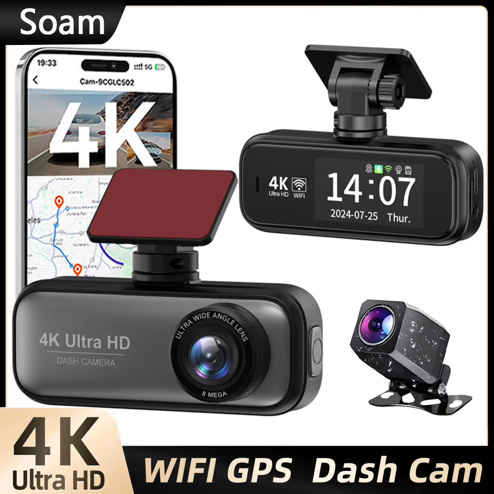 Dash Cam Ultra HD 4K+1080P Dual Dashcam Front and Rear for Cars, Built-In Wifi, Night Vision, APP, G-Sensor,170° Wide