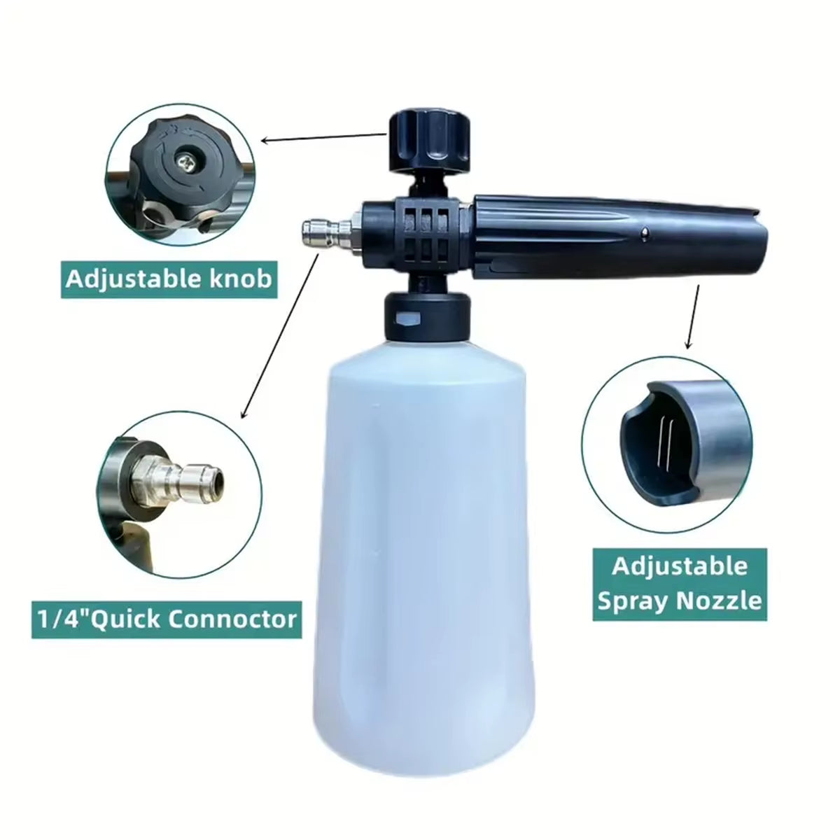 700Ml Plastic Snow Foam Cannon with 1/4 Inch Quick Connect for High Pressure Washer Sprayer Gun, Car Wash Soap Attachment Kit