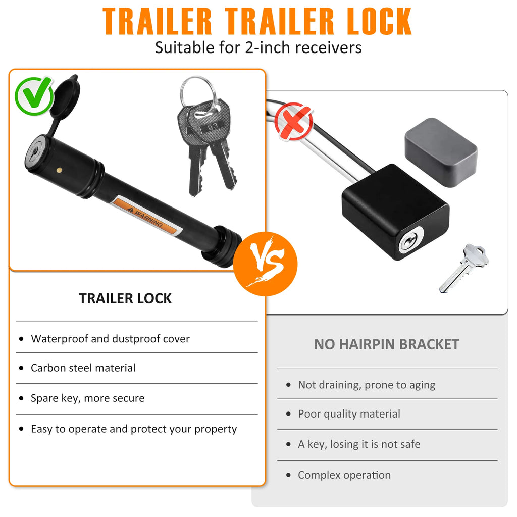Trailer Hitch Lock 5/8In Carbon Steel Towing Hitch Receiver Lock Anti-Theft Waterproof Hitch Receiver Pin Lock for RV Truck Keys