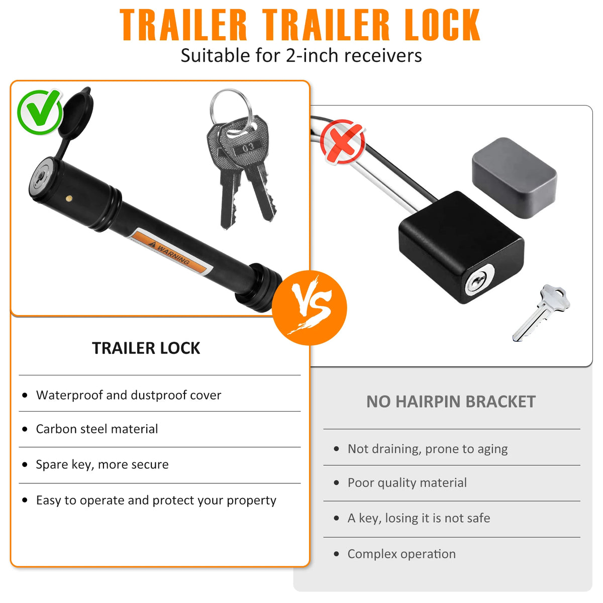 Trailer Hitch Lock 5/8In Carbon Steel Towing Hitch Receiver Lock Anti-Theft Waterproof Hitch Receiver Pin Lock for RV Truck Keys