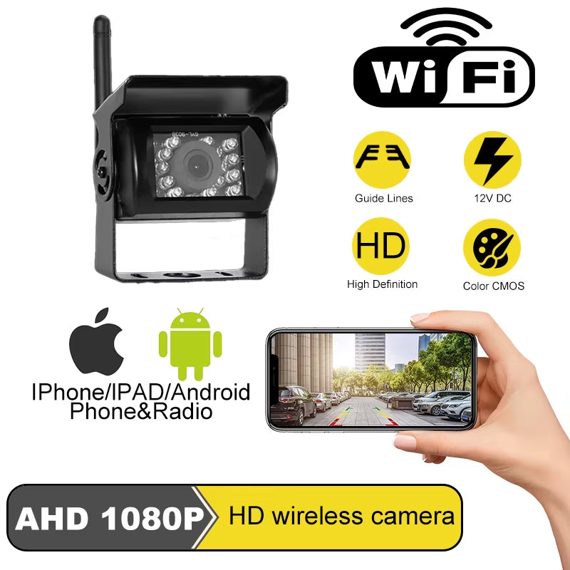 Wireless Wifi Car Backup Camera HD Night Vision Waterproof Reverse Camera for Ios Android Truck RV Trailer