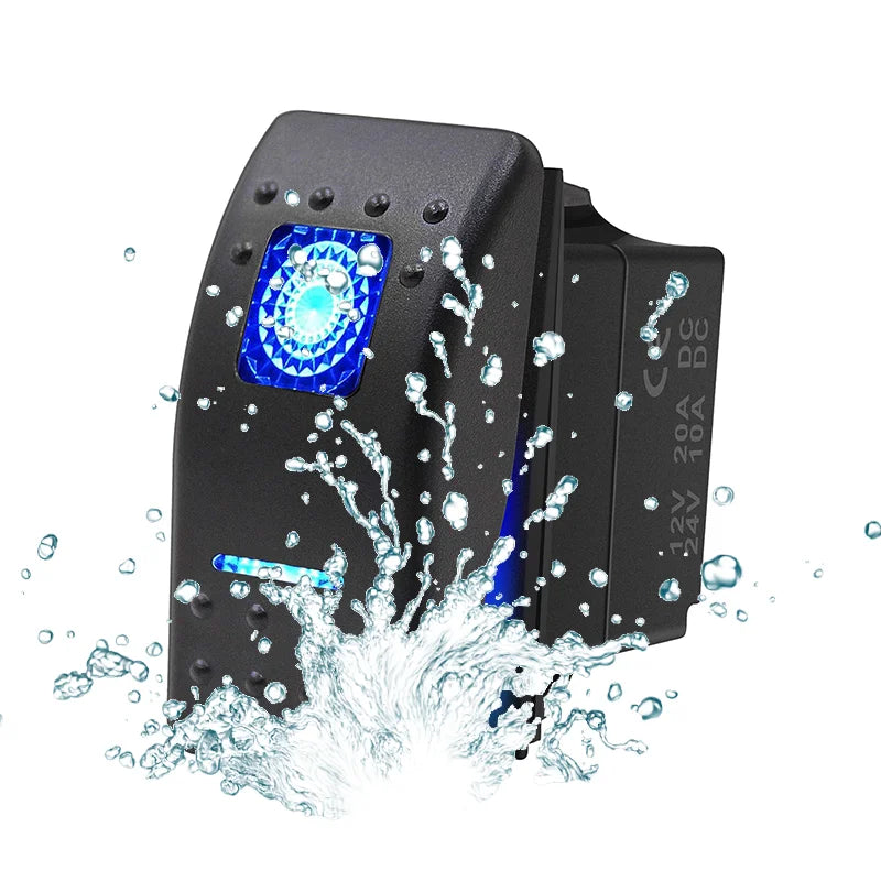 12V 24V Waterproof Marine Boat Rocker Switch Toggle 5 Pin SPST On-Off Switch 12V/20A 24V/10A with LED Light for Car Truck Marine