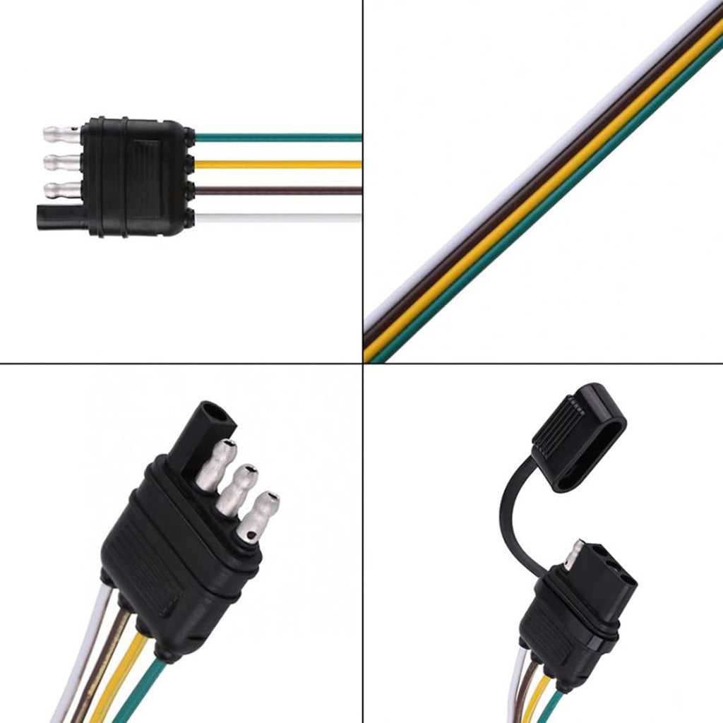 Trailer 4 Wire Plug 32" Inch 4 Pin Flat Wire Extension Male & Female Connector