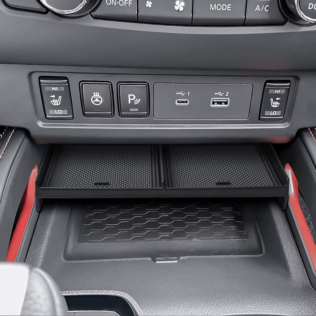 For 2026 2025 2024 2023 2022 Nissan Frontier Center Console Organizer Tray Middle under Climate Controls Secondary Storage Box