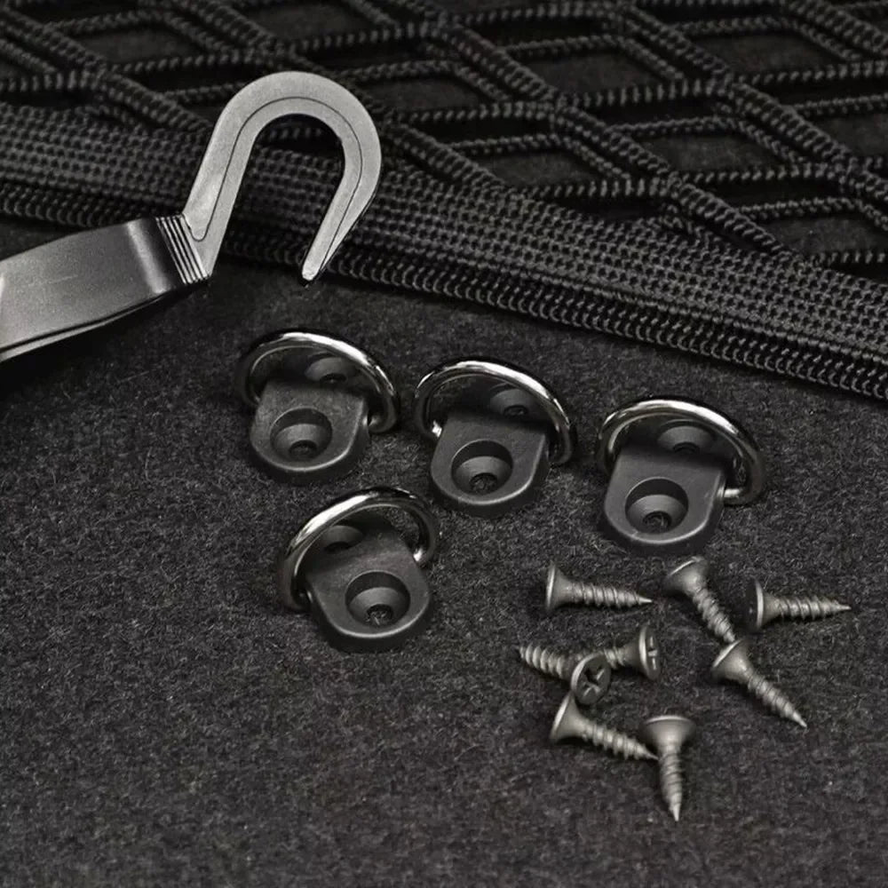 4Set Car Cargo Net Floor Hook Accessories Rear Trunk Boot Cargo Floor Net Tie down Hook Ring Loop Hanging Flat Screen Net Fixing