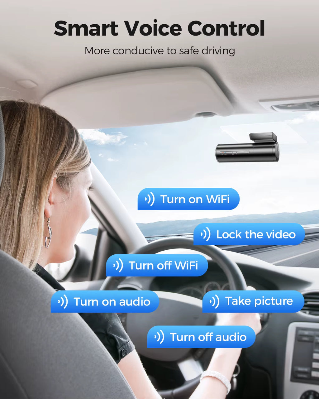 M300S 4K Dash Cam Front and Rear, Built-In ADAS Wifi GPS Dash Camera for Cars, Free 64GB Card, Voice Control, Night Visio