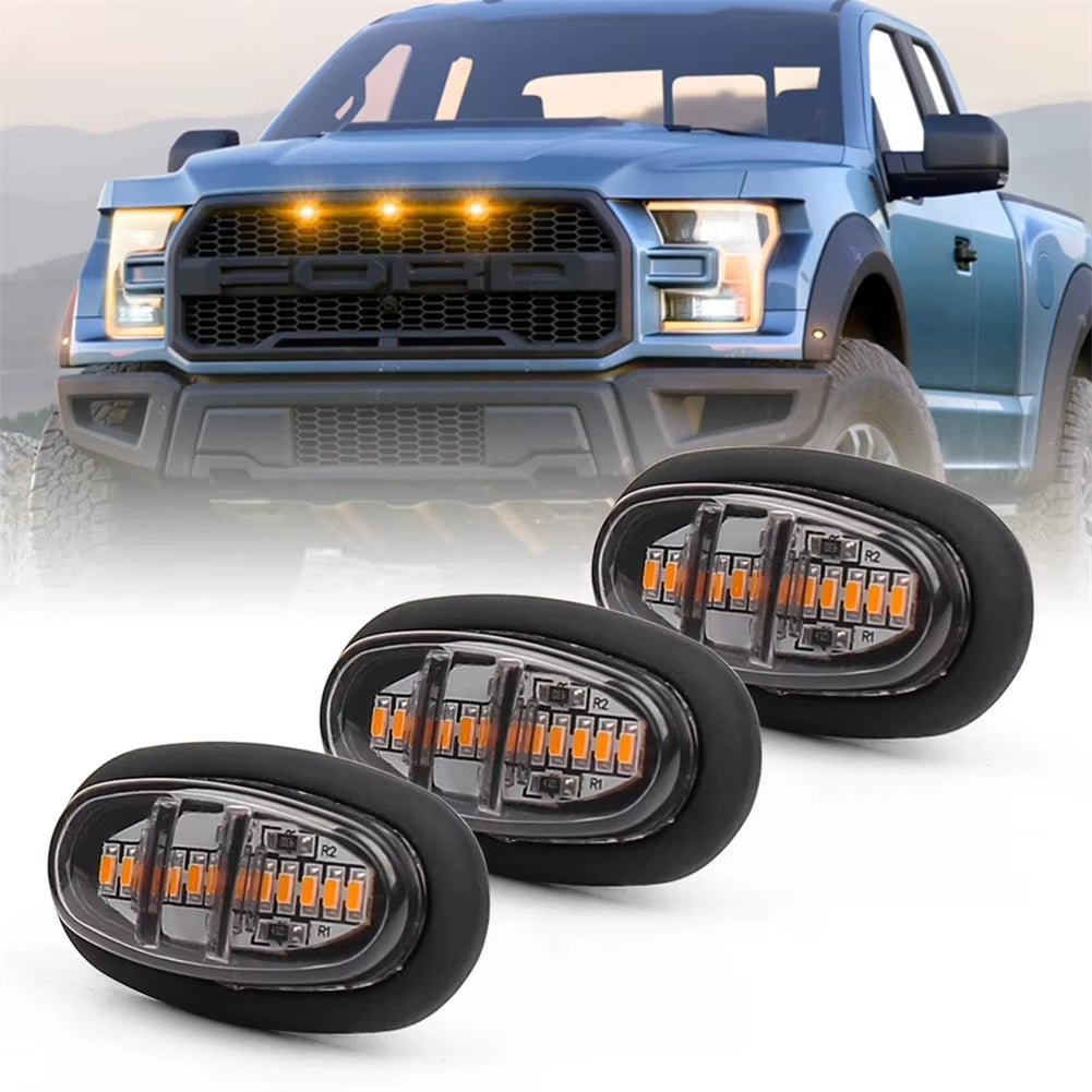 3Pcs Front Grille Light Raptor Style Smoked Lens Amber LED Light 12V 0.6A 6W for Ford F150 LED Grill Light