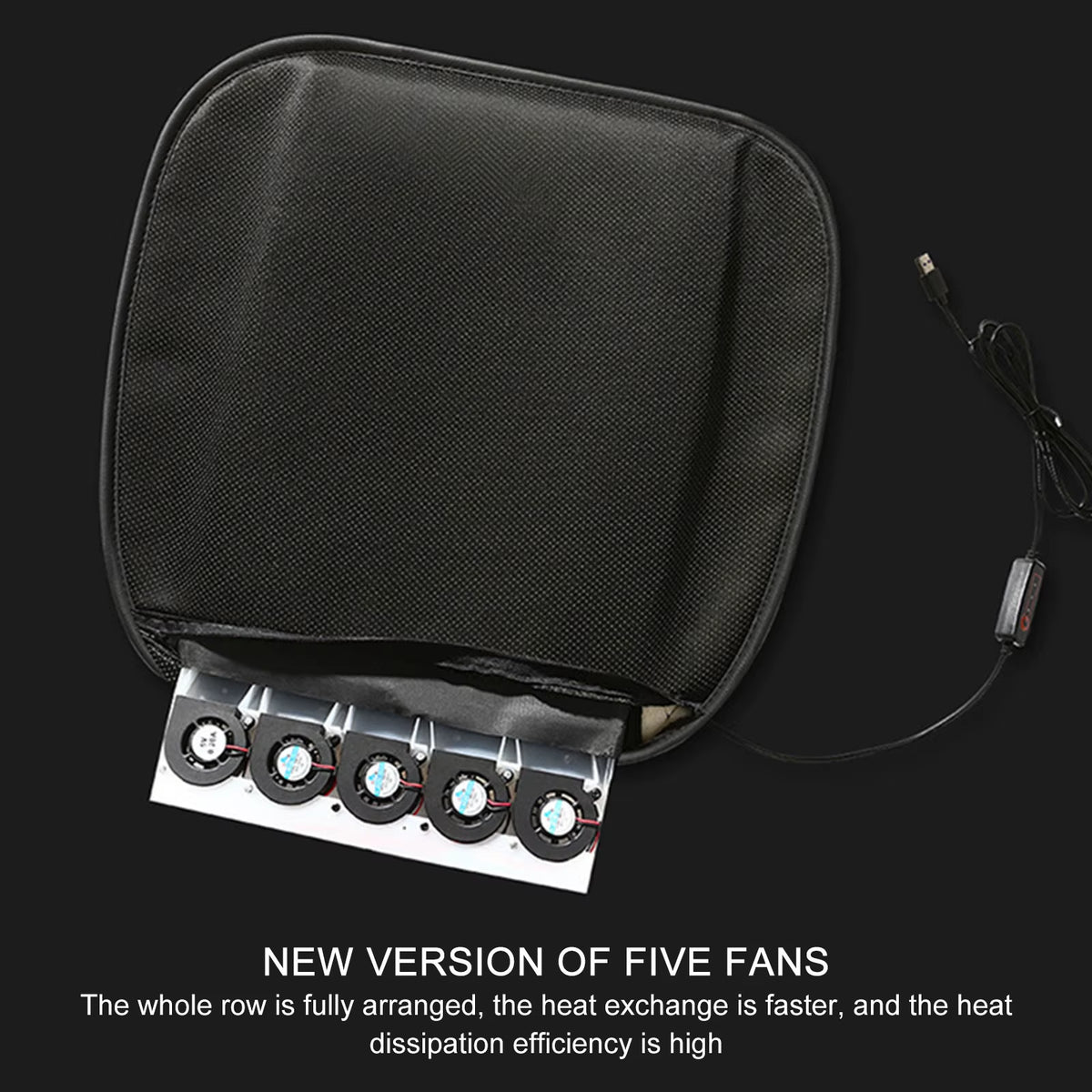 12V Cooling Car Seat Cushion Cover with Air Ventilated Fan Conditioned Cooler Pad with 5 Built-In Fan USB Port-Powered Fan Seat