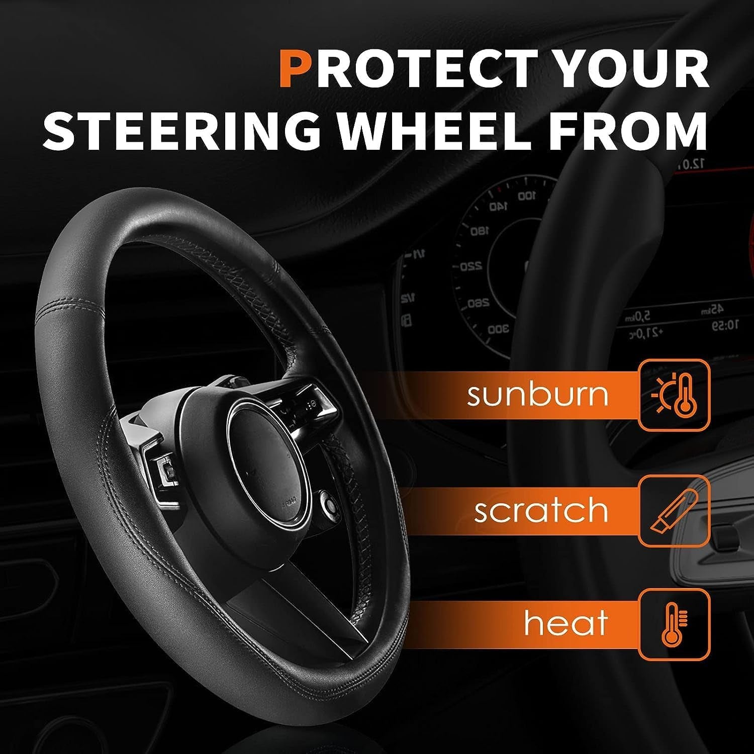 Universal Car Steering Wheel Cover Durable Leather Cover with Anti-Slip Lining 1
