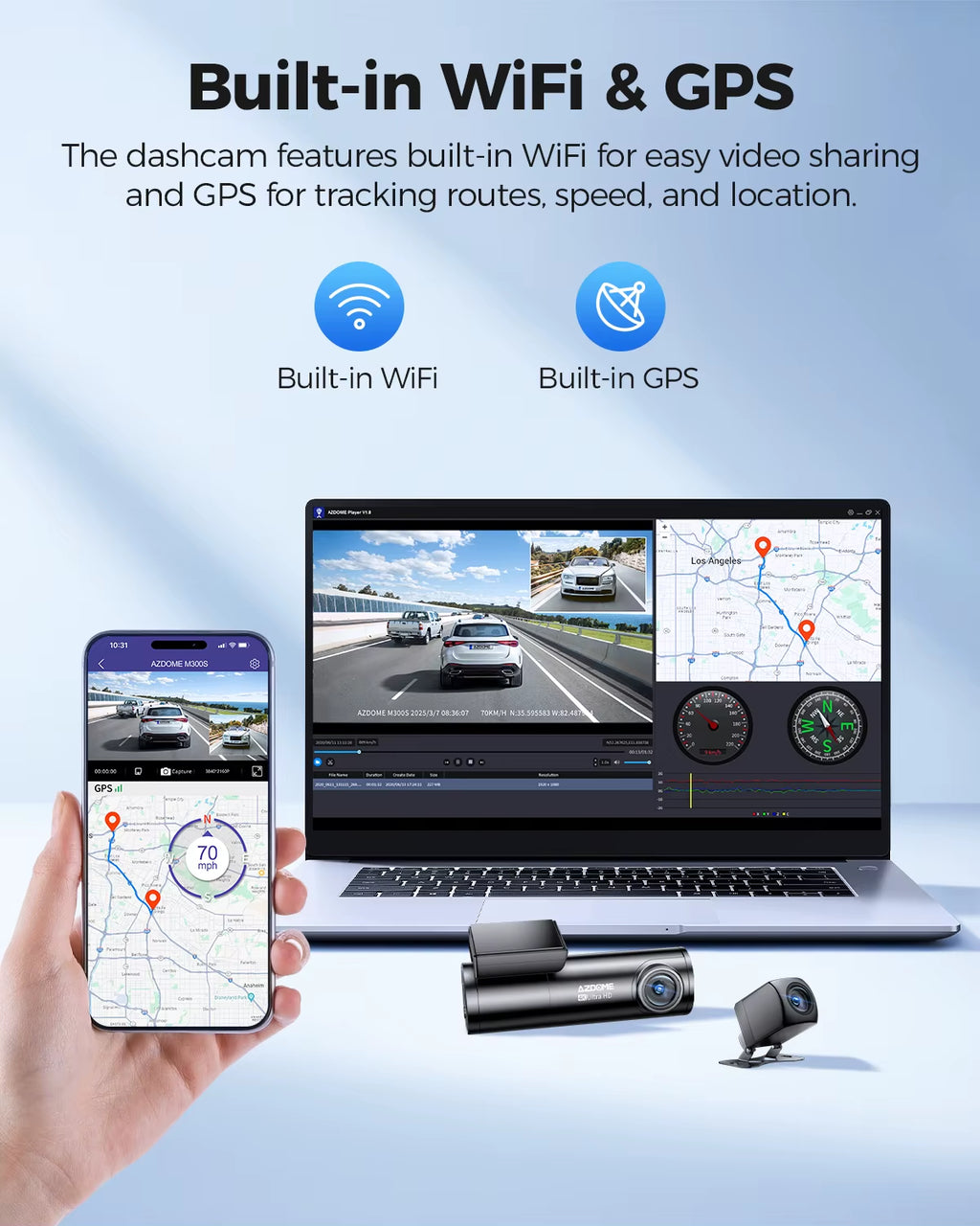 M300S 4K Dash Cam Front and Rear, Built-In ADAS Wifi GPS Dash Camera for Cars, Free 64GB Card, Voice Control, Night Visio