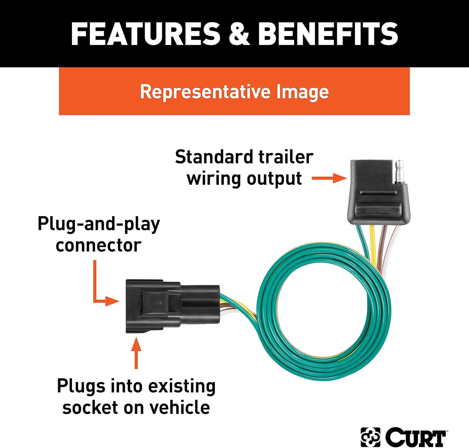 55301 Vehicle-Side Custom 4-Pin Trailer Wiring Harness for Select Ford F-250 Crew Cab, Ford F-Series