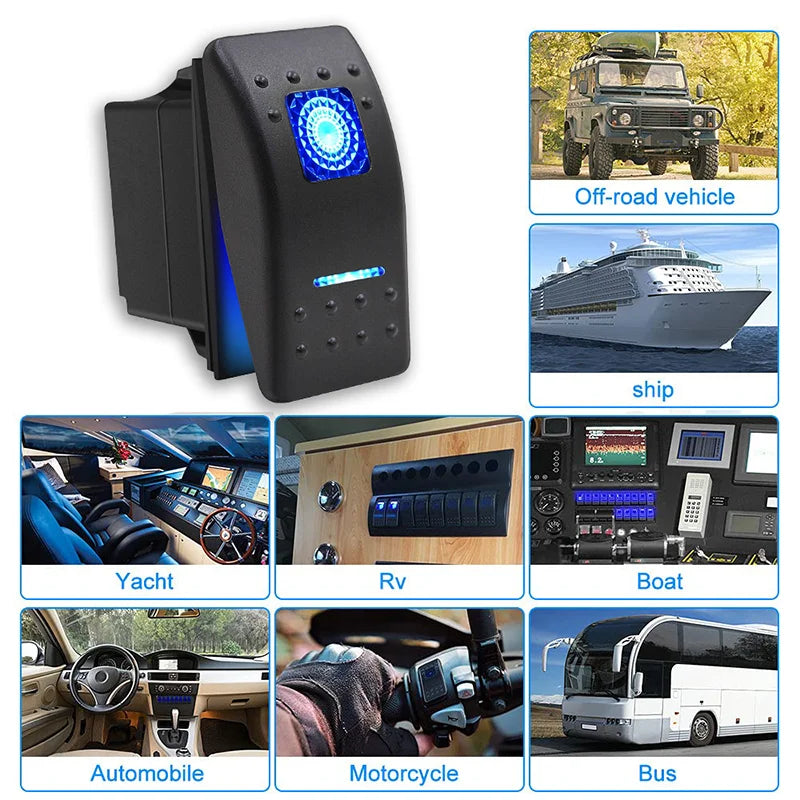 12V 24V Waterproof Marine Boat Rocker Switch Toggle 5 Pin SPST On-Off Switch 12V/20A 24V/10A with LED Light for Car Truck Marine