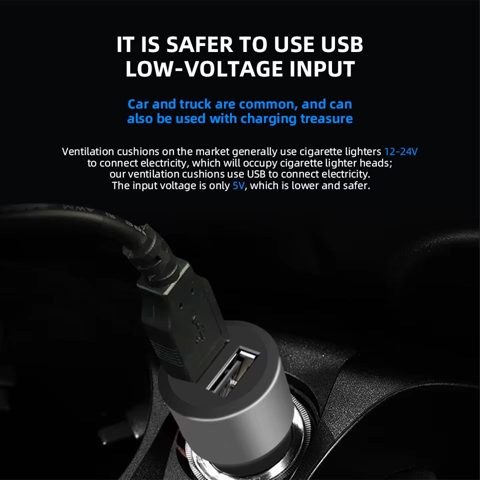 USB Summer Cooling Car Seat Cushion with Fan Front Seat Cooled Seat Cover Black Ventilated Breathable Seat Cover 3-Speed Setting