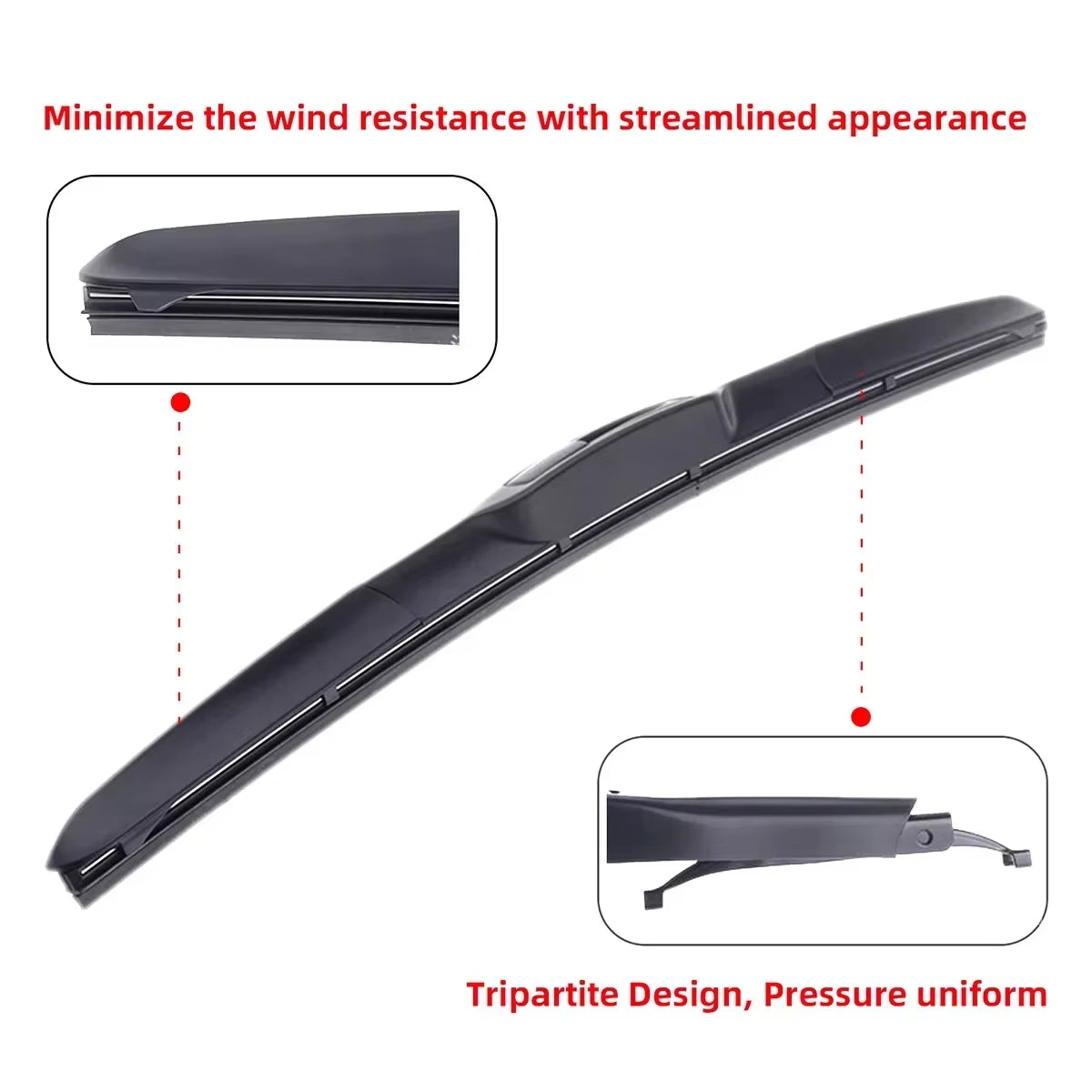 Universal General J/U Hook Wiper Blade 16' 17' 18' 19' 20' 21' 22' 24' 26' Windshield Windscreen Rubber Accessories Three Sectio
