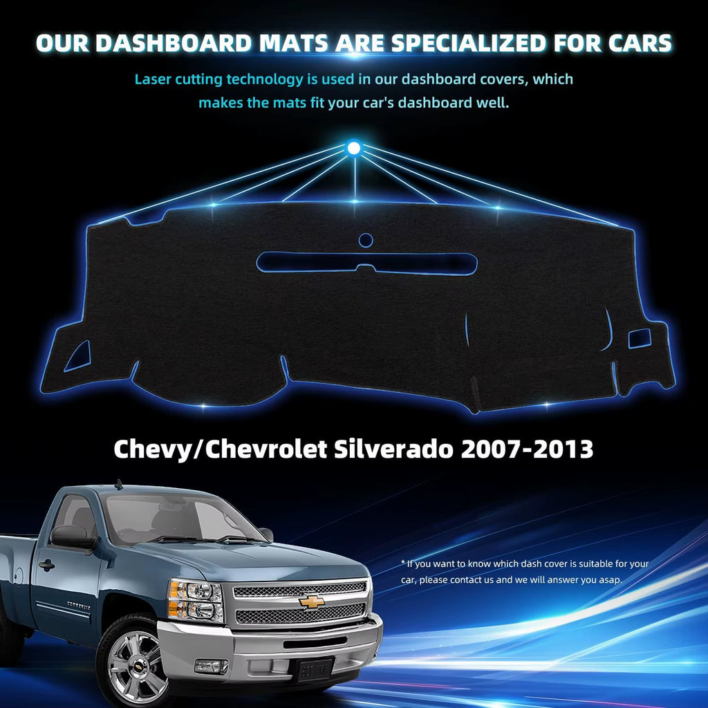 Dashboard Dash Cover Mat for Chevy Chevrolet Silverado 2007-2013 Polyester Custom Fit Silverado Dash Cover with Two Glove Boxes