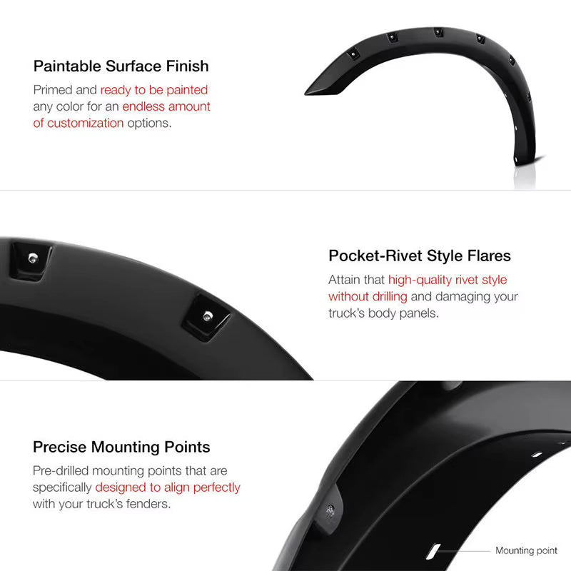 Pocket Riveted Style Fender Flares for 2010-2018 DODGE RAM 2500/3500 Pickup Truck Wheel Arch Covers