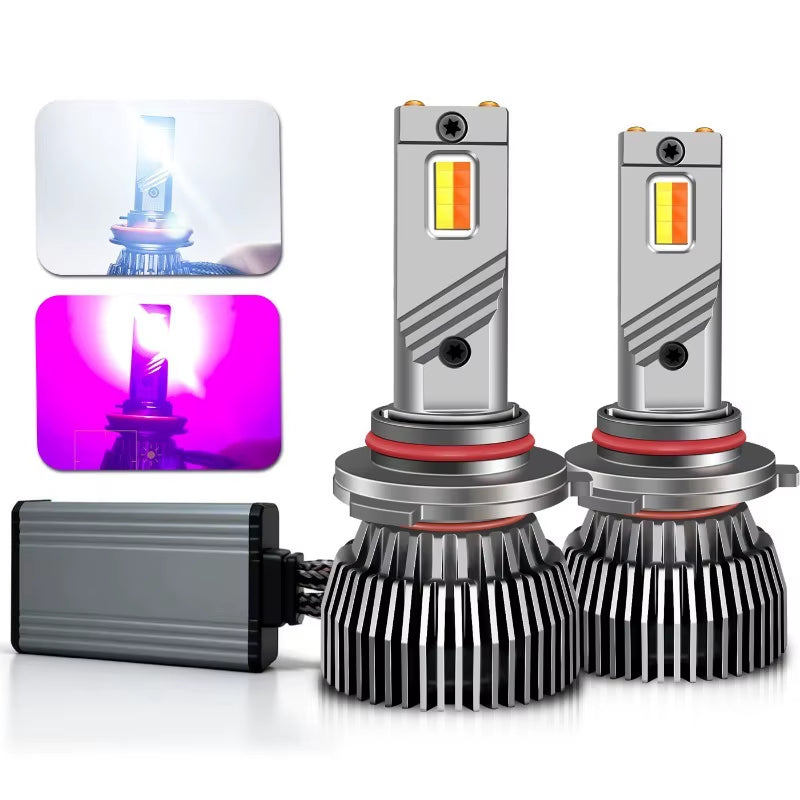 2Pcs H11 LED Bicolor Headlight Bulb H4 H1 H7 HB2 H3 H8 H9 9006/HB4 9005/HB3 Car Fog Light White Pink Auto Lamp