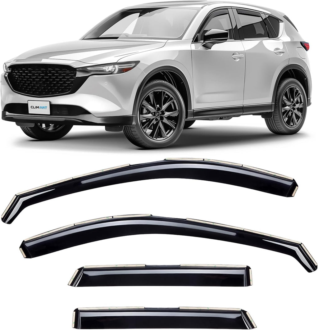 In-Channel Incredibly Durable Rain Guards for Mazda CX-5 2017-2025, Original Window Deflectors, Vent Deflector, Vent Window Visors, Dark Smoke Car Accessories, 4 Pcs. - 617269
