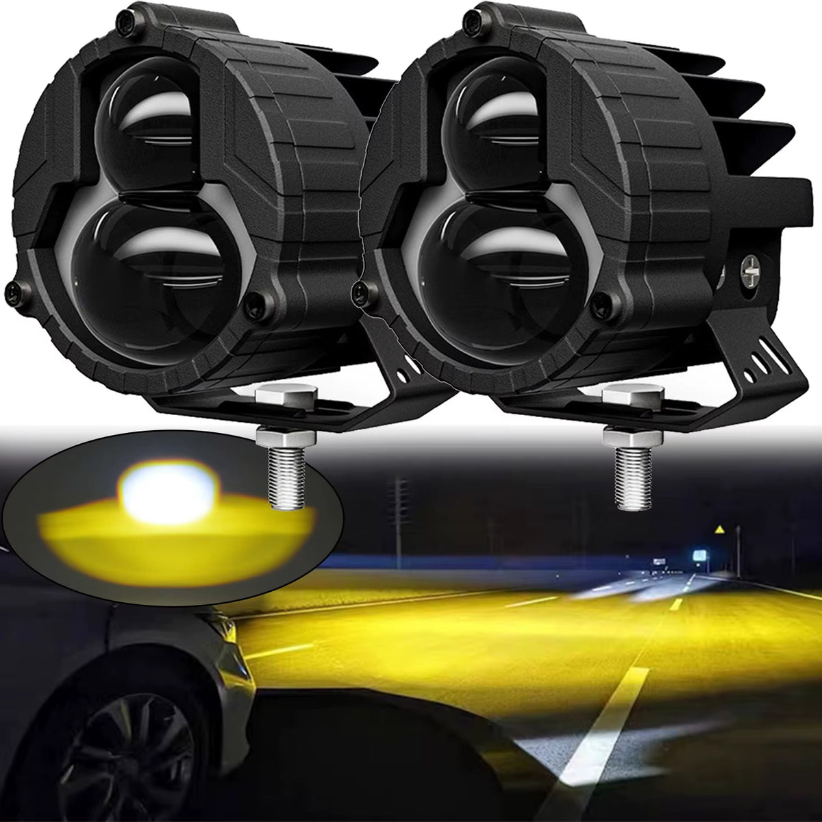 3" Inch LED Pods Light White Amber High Low Combo Beam Work Fog Driving Lights Bar for Car Motorcycle ATV SUV off Road 4X4 Truck