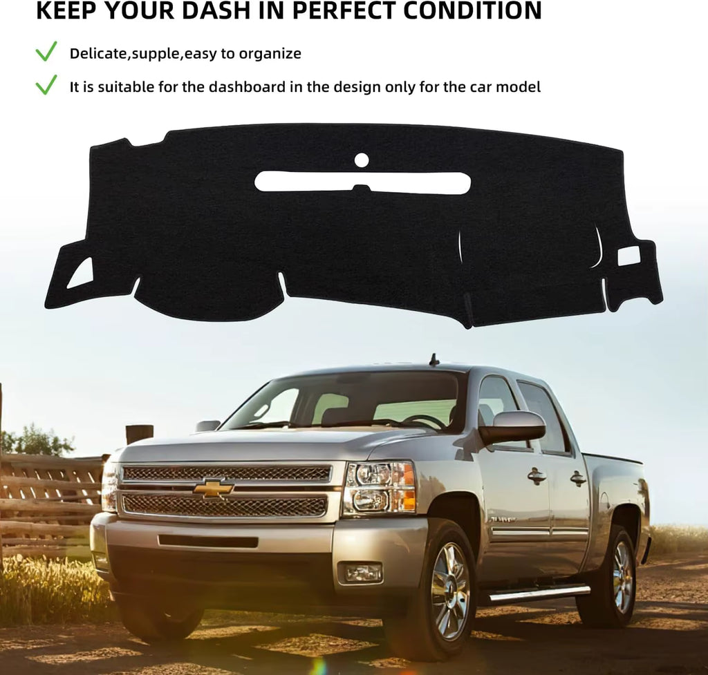 Dashboard Dash Cover Mat for Chevy Chevrolet Silverado 2007-2013 Polyester Custom Fit Silverado Dash Cover with Two Glove Boxes
