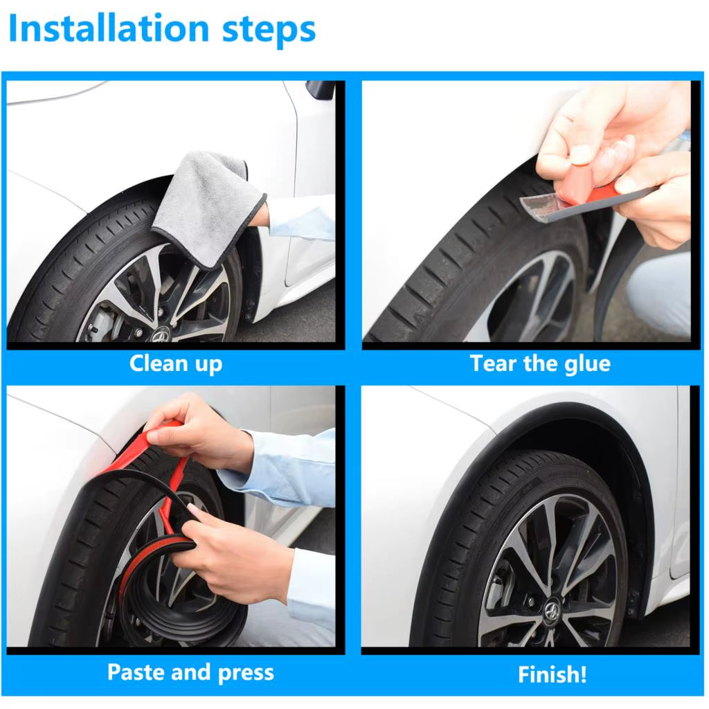 Universal Fender Flare Car Wheel Eyebrow Protector Lip Wheel-Arch Trim Arch Extenders Decorative Scratch Proof Rubber Seal Strip