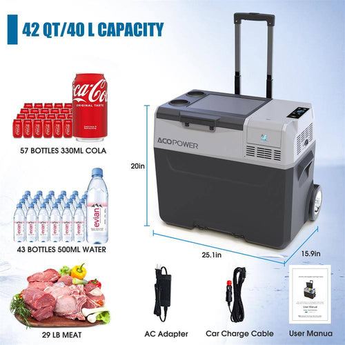 42 Qt. Car Freezer with APP Control and 6 In. Off-Road Wheels, 12-Volt, 45-Watt Cooler Freezer, Low Noice